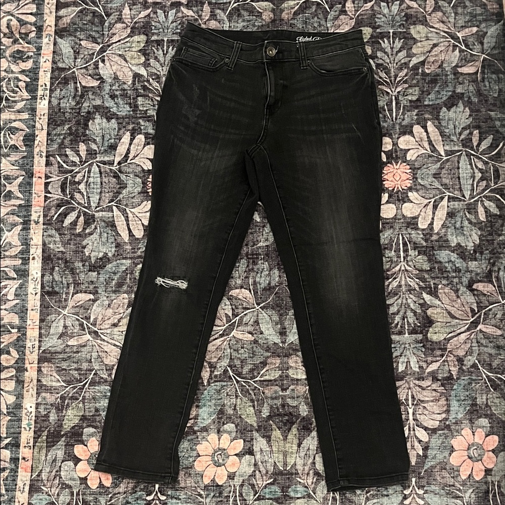 Faded Glory Black Ankle Jeans with Distressed Detail